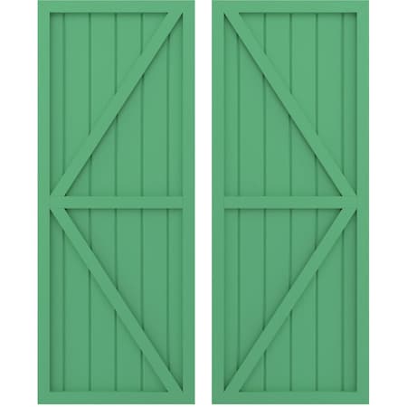 Ekena Millwork Americraft 6-Board Wood 2 Equal Panel Frmd Board-n-Batten Shutters w/Dbl Z-Bar, ARW102BF621X67LPH, PR ARW102BF621X67LPH